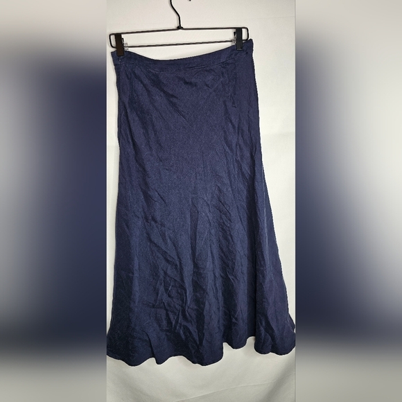 H by Halston Maxi Skirt Size 10 Linen Blend Navy Lagenlook Coastal - Picture 2 of 6